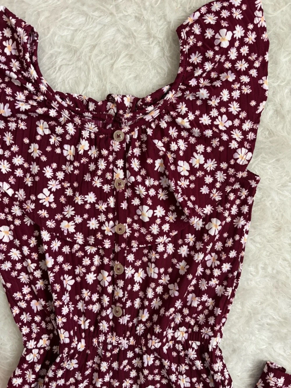 Justice Girls Burgundy Ditzy Floral Wide Leg Stretchy Romper
